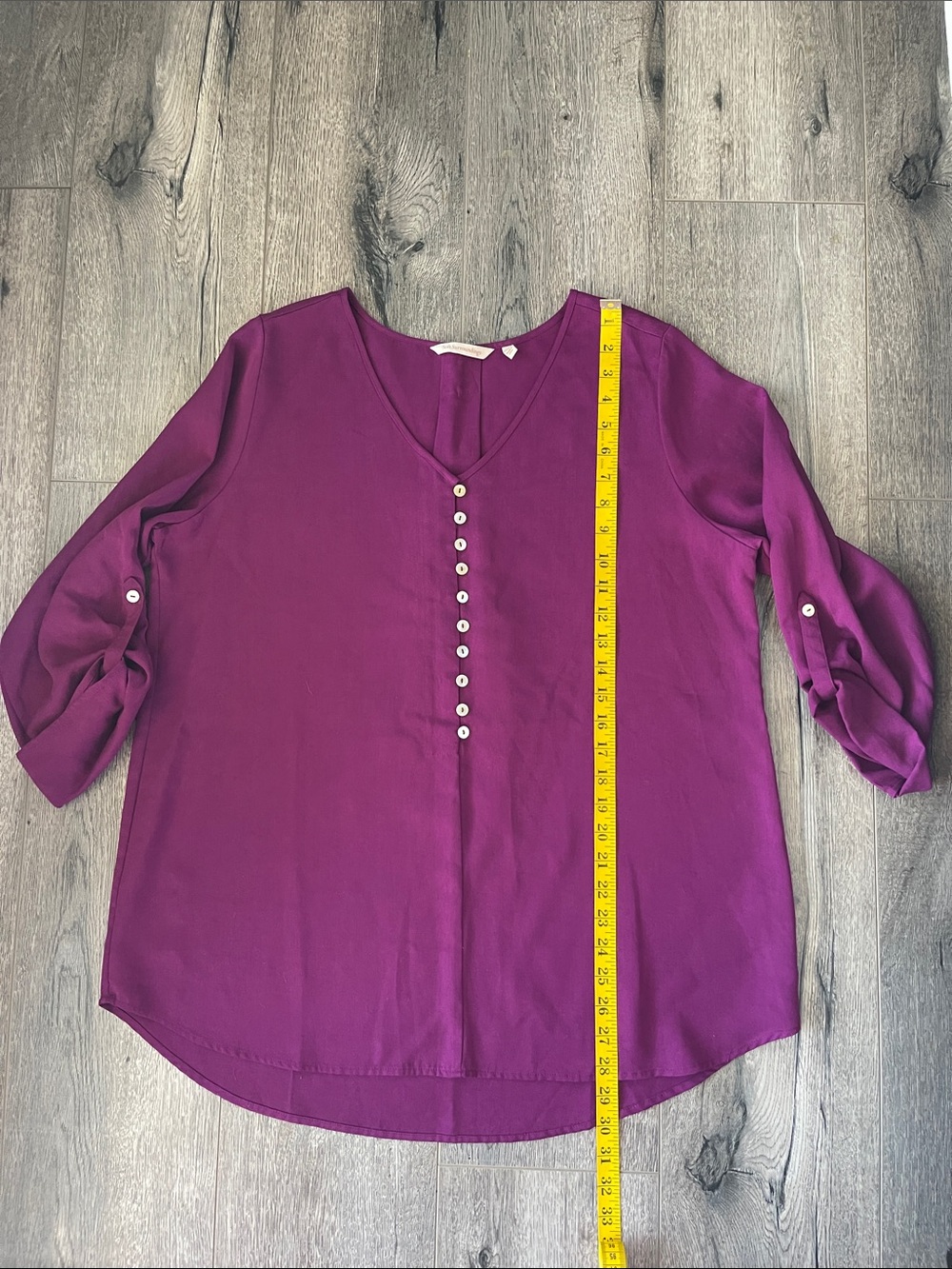 Soft Surroundings Deep Magenta V-Neck Button-Front Blouse - Picture 4 of 9
